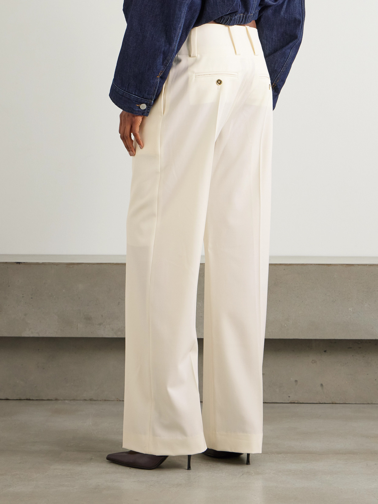 Shop Patou Stretch Wool-twill Tapered Pants In Ivory