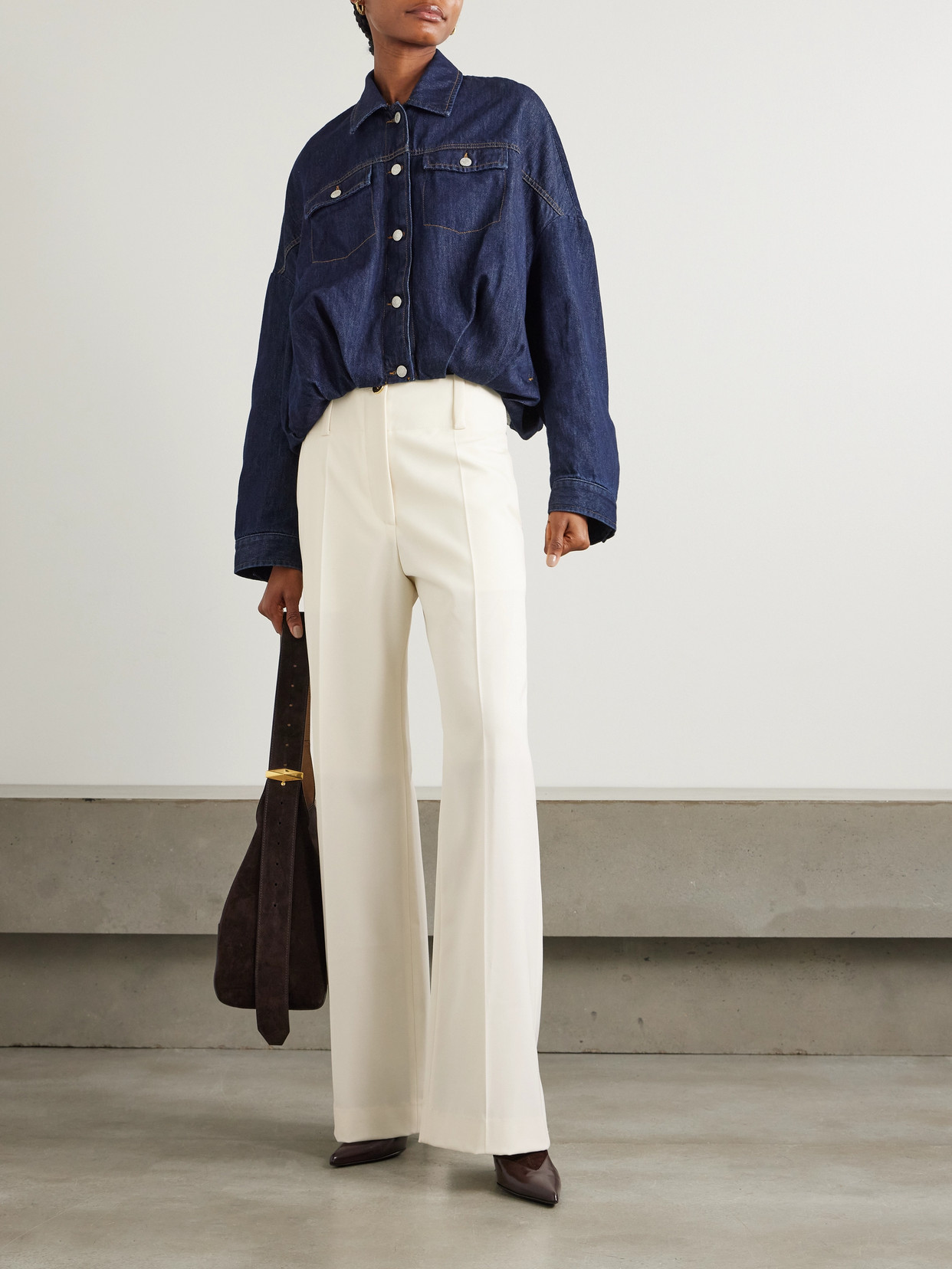 Shop Patou Stretch Wool-twill Tapered Pants In Ivory