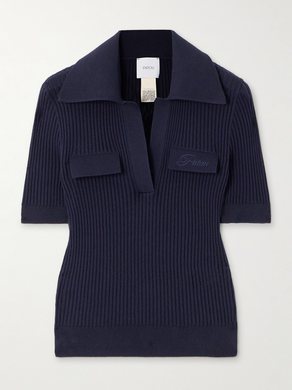 Patou Ribbed Cotton Polo Shirt In Blue