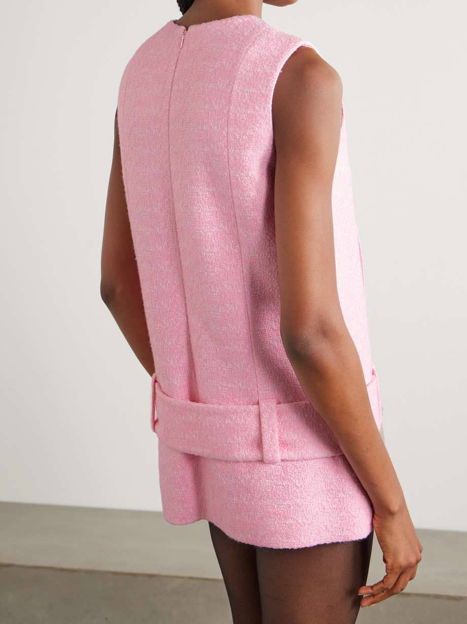 belted cotton-blend bouclé-tweed mini dress