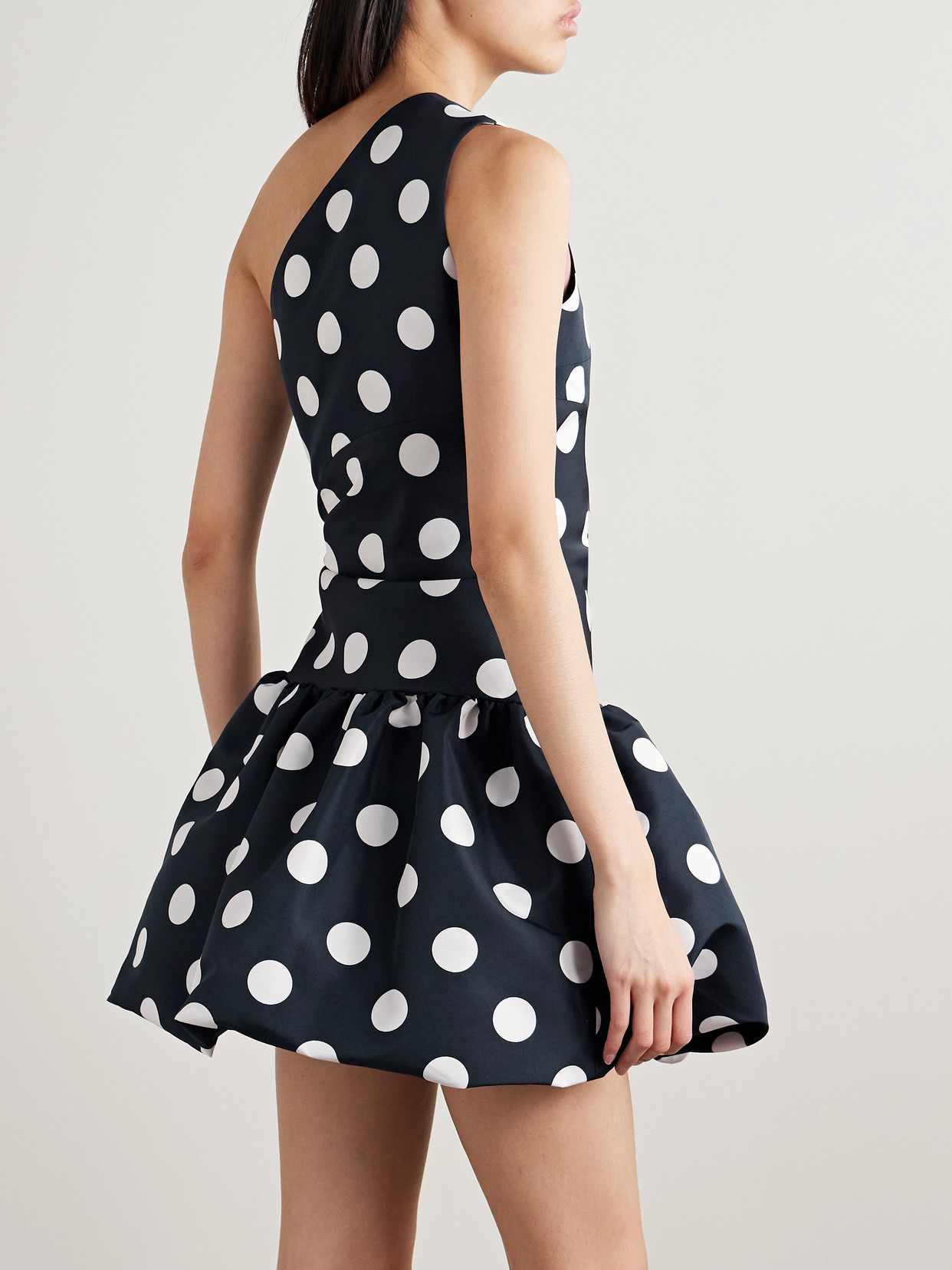 Shop Patou One-shoulder Polka-dot Faille Mini Dress In Blue