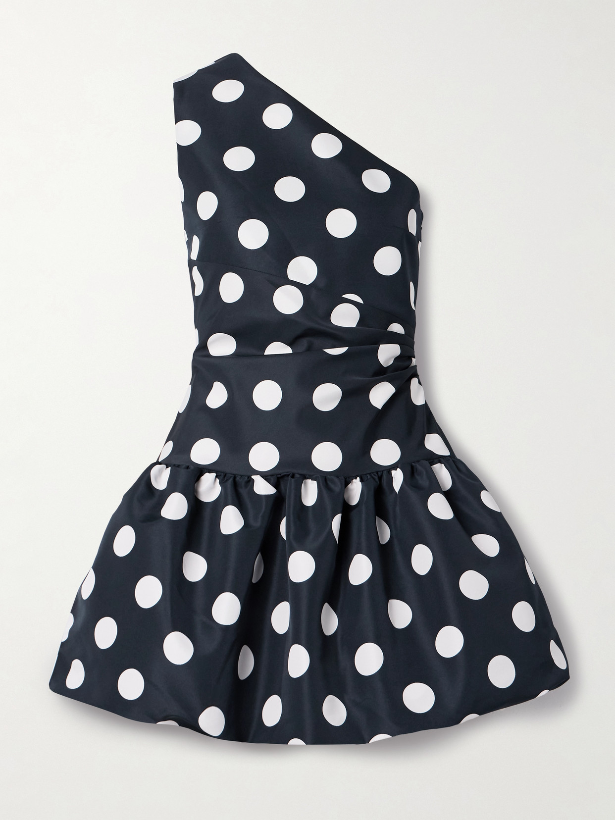 Shop Patou One-shoulder Polka-dot Faille Mini Dress In Blue