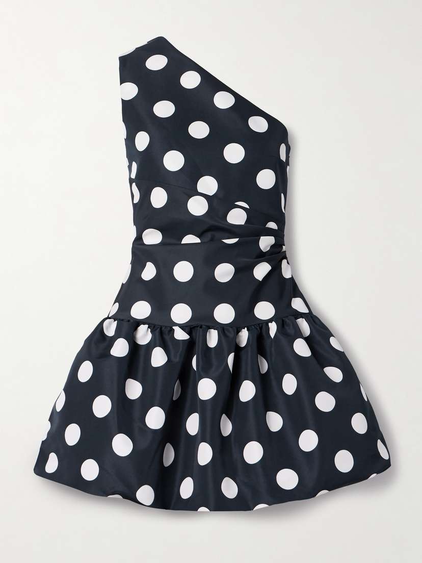 Patou One-shoulder Polka-dot Faille Mini Dress
