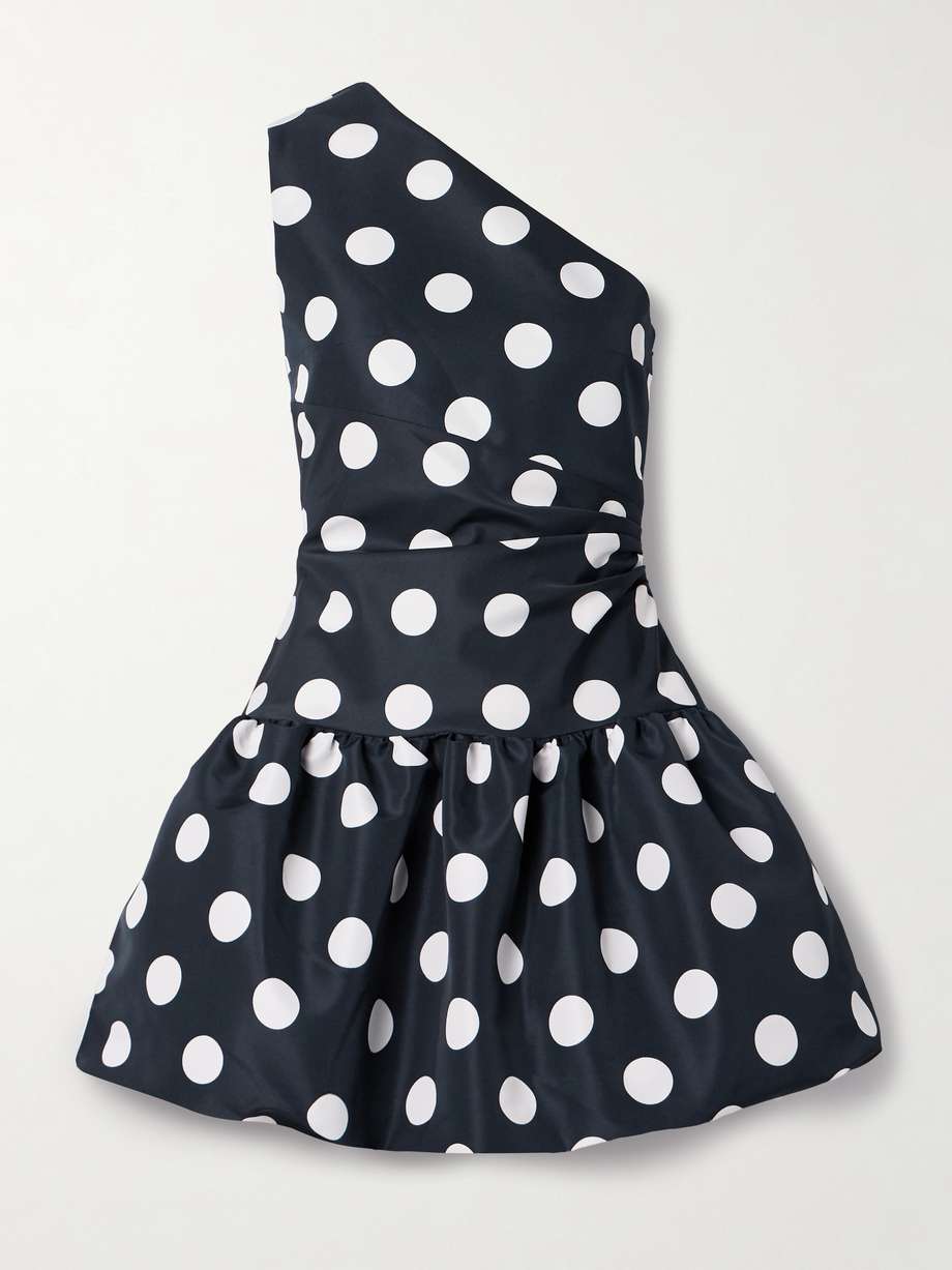 one-shoulder polka-dot faille mini dress