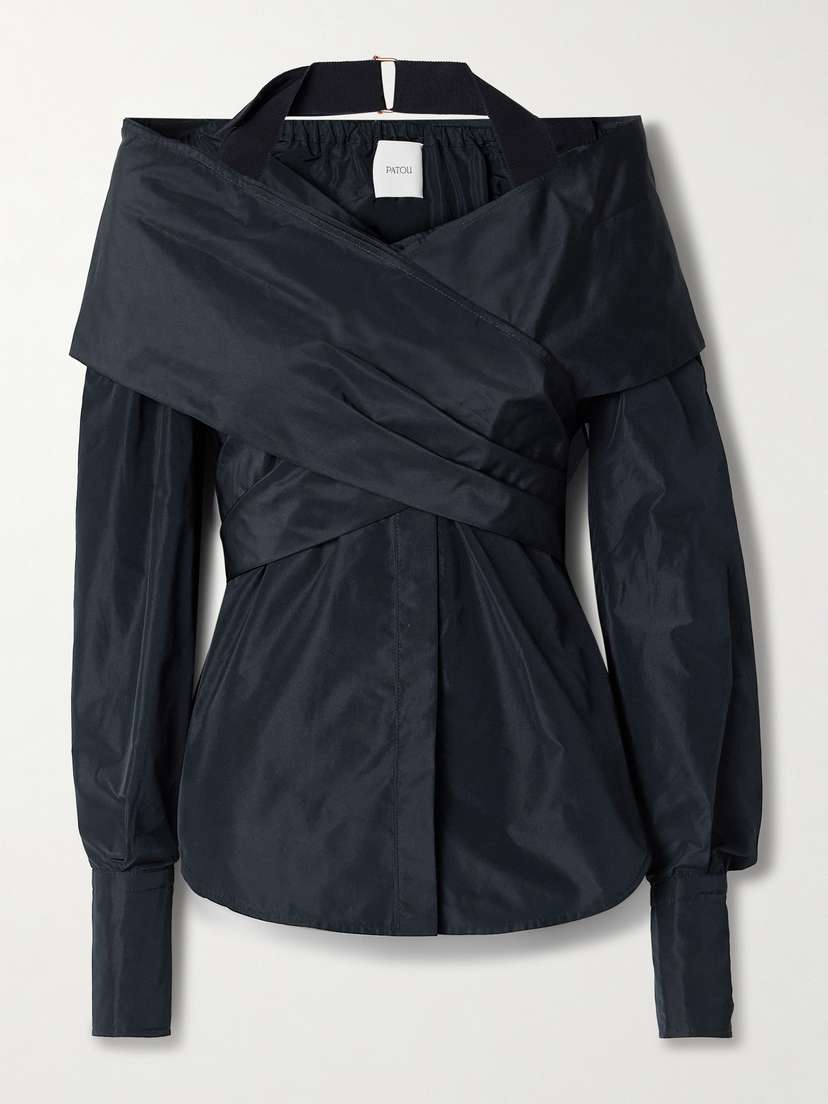 Patou Off-the-shoulder Wrap-effect Sateen Blouse