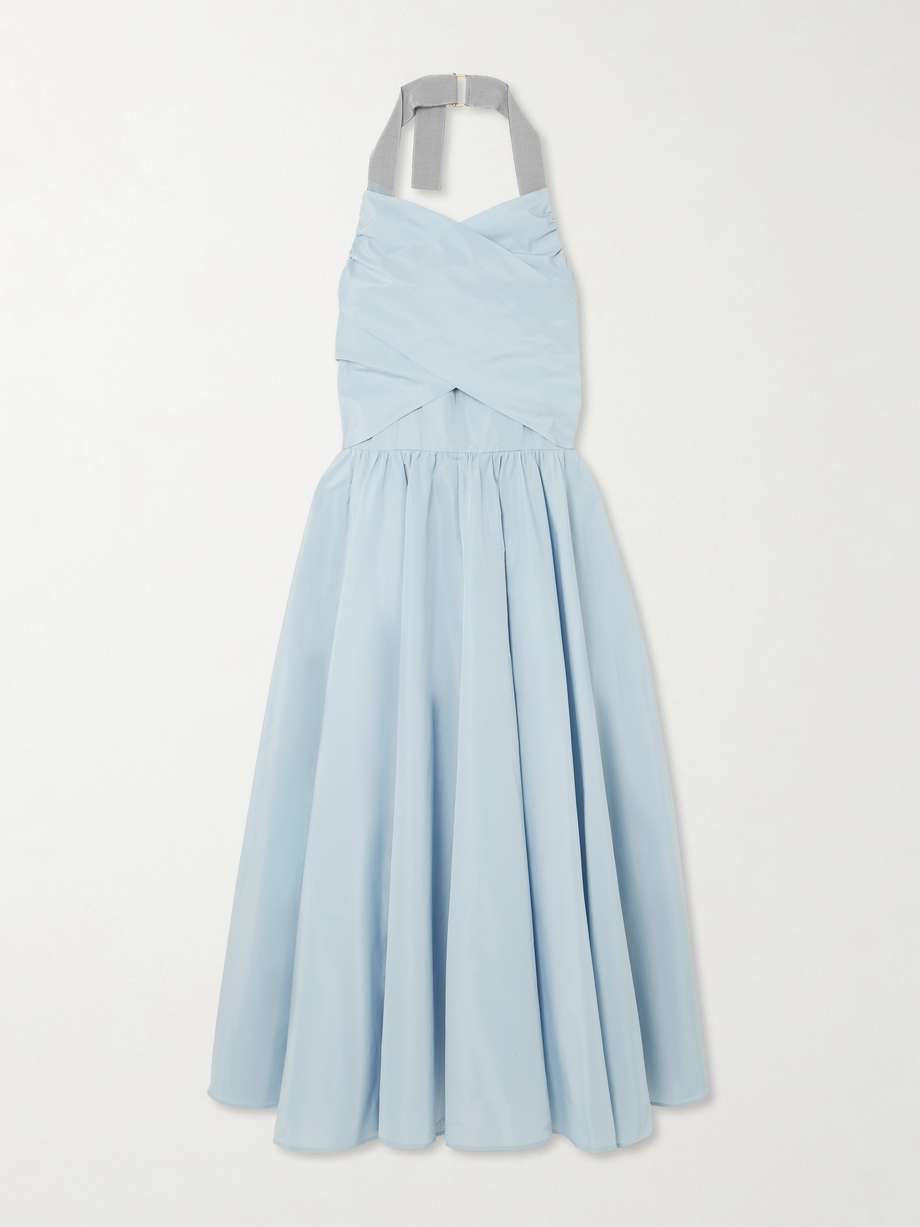 pleated poplin halterneck midi dress
