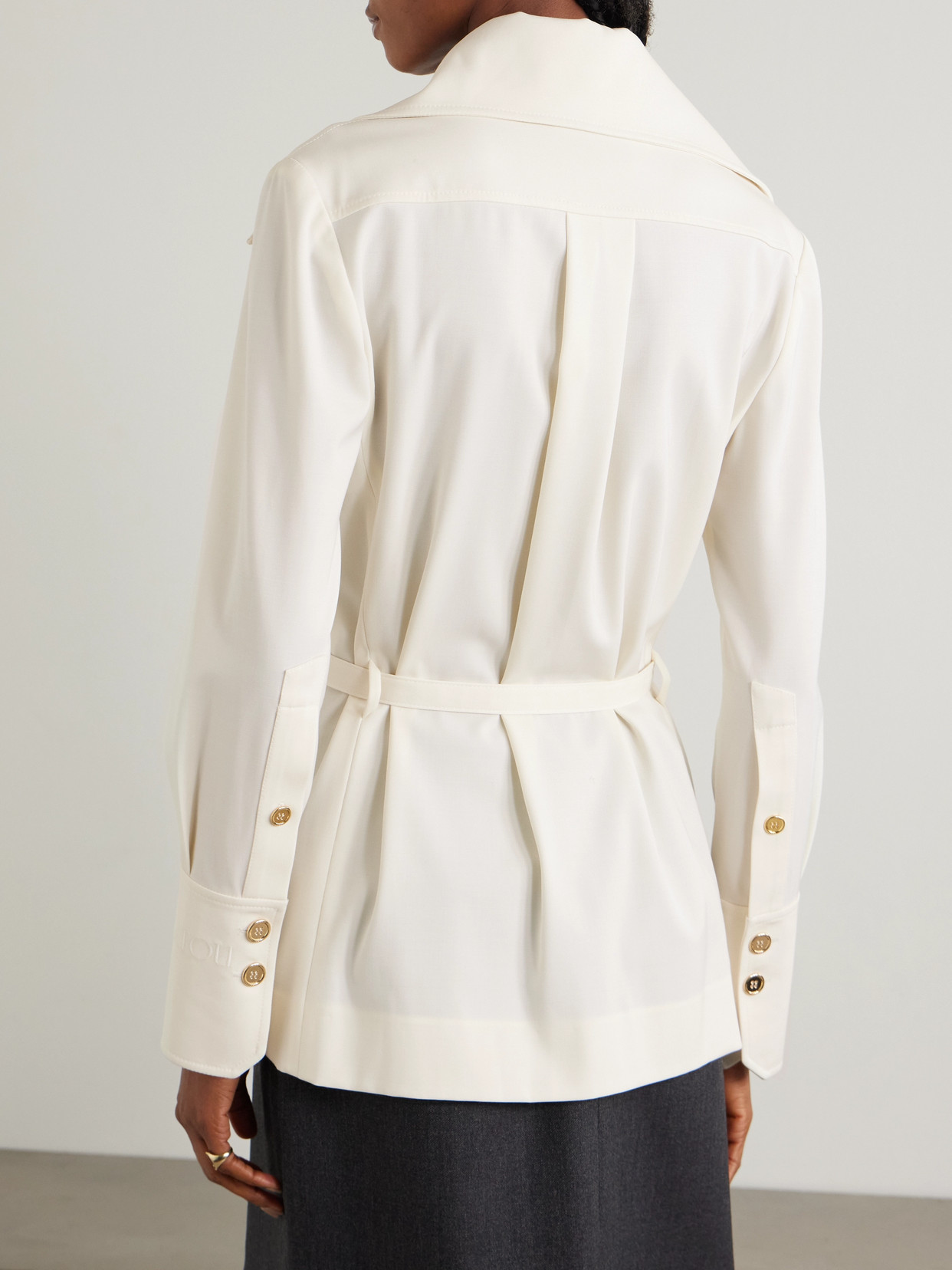 Shop Patou Belted Wool-blend Twill Jacket In Ivory