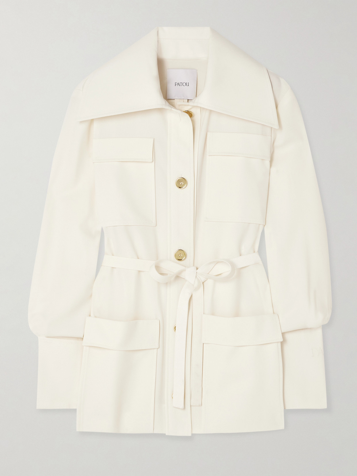 Patou Belted Wool-blend Twill Jacket In Ivory