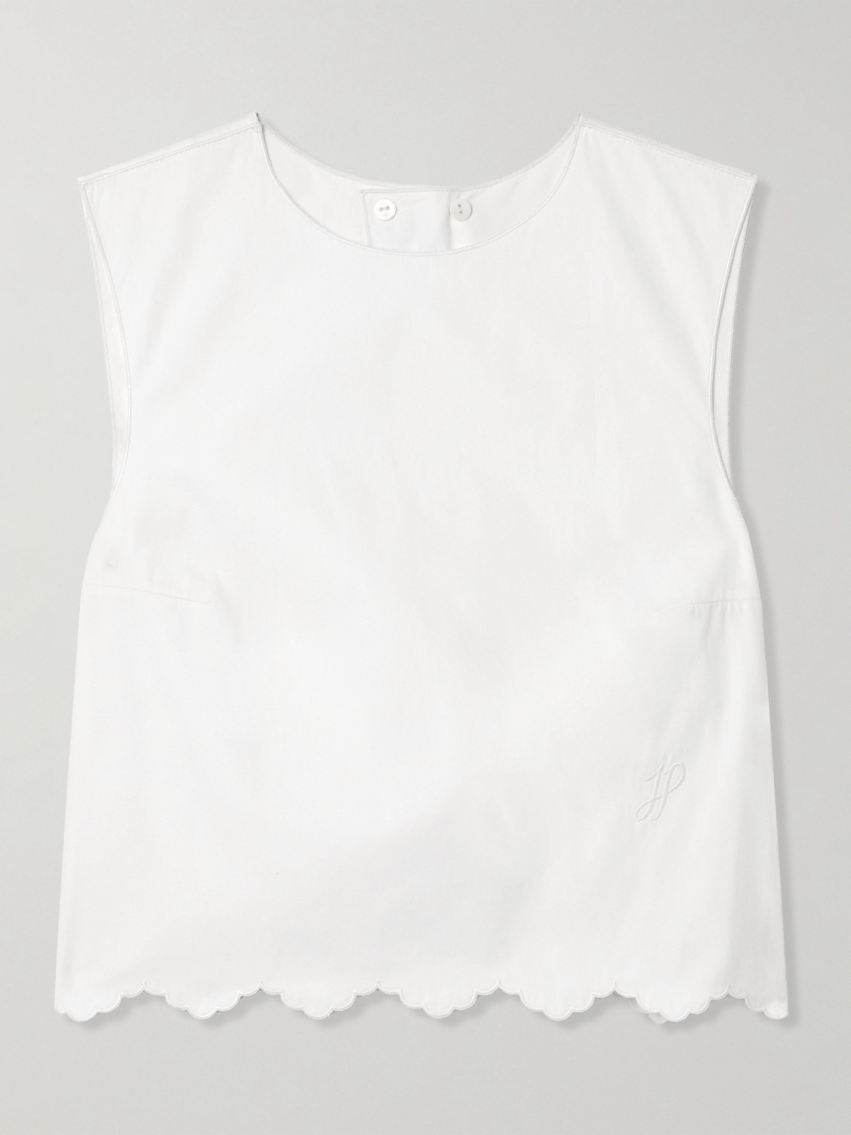 Shop Patou Cropped Open-back Scalloped Cotton-poplin Top In White