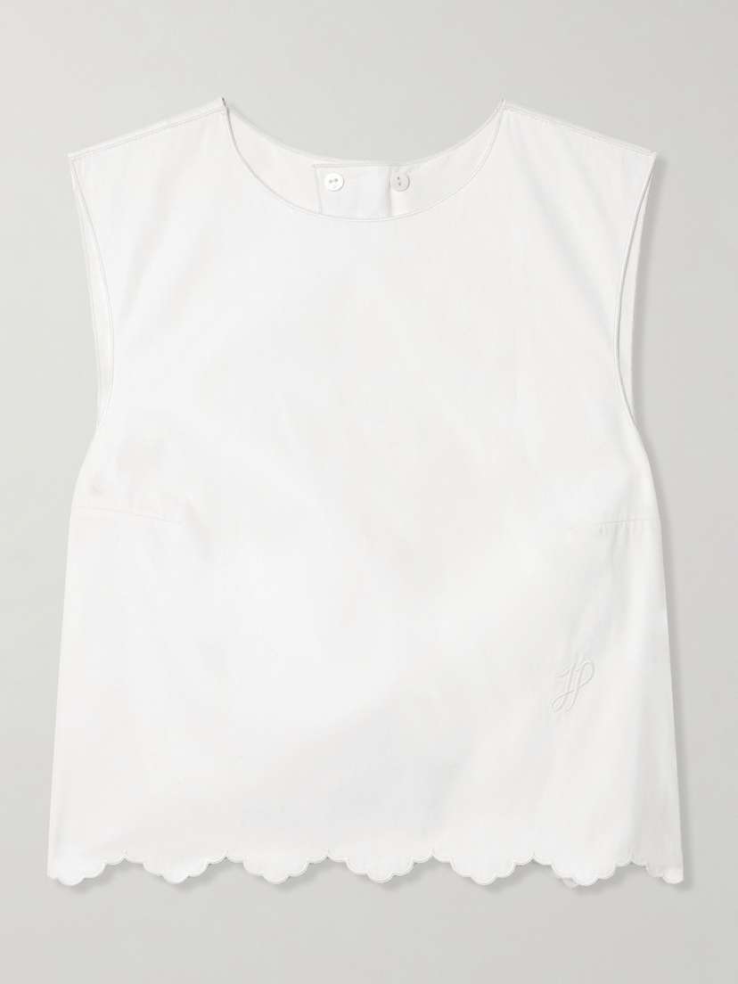Patou Cropped Open-back Scalloped Cotton-poplin Top