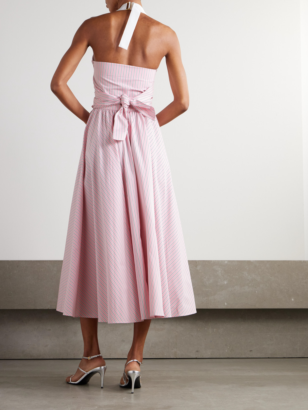 Patou Maxi Dress Halterneck Cotton Organic Printed Poplin In Pink