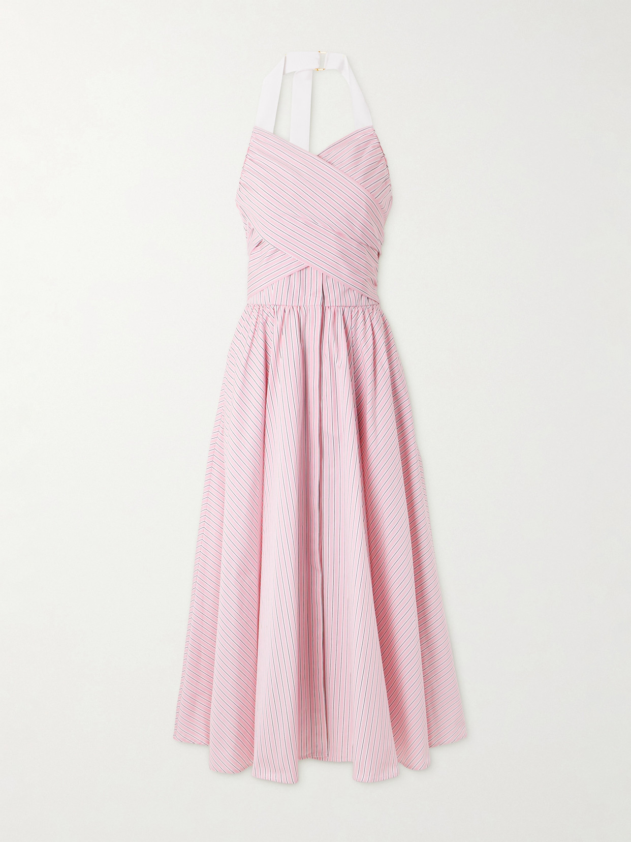 Patou - Draped Striped Cotton-poplin Halterneck Midi Dress - Baby pink