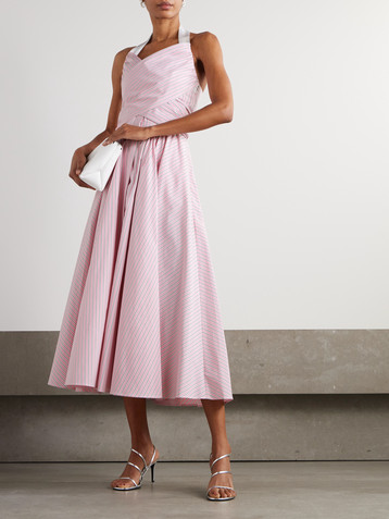 Patou Draped striped cotton-poplin halterneck midi dress