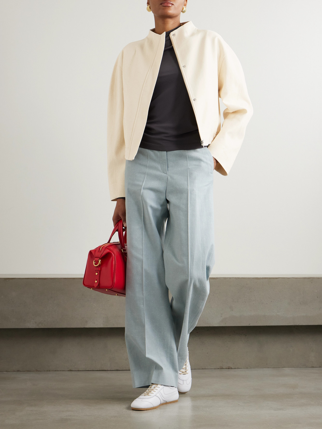 Loulou De Saison Bago Cropped Textured Cotton-blend Twill Jacket In Ivory