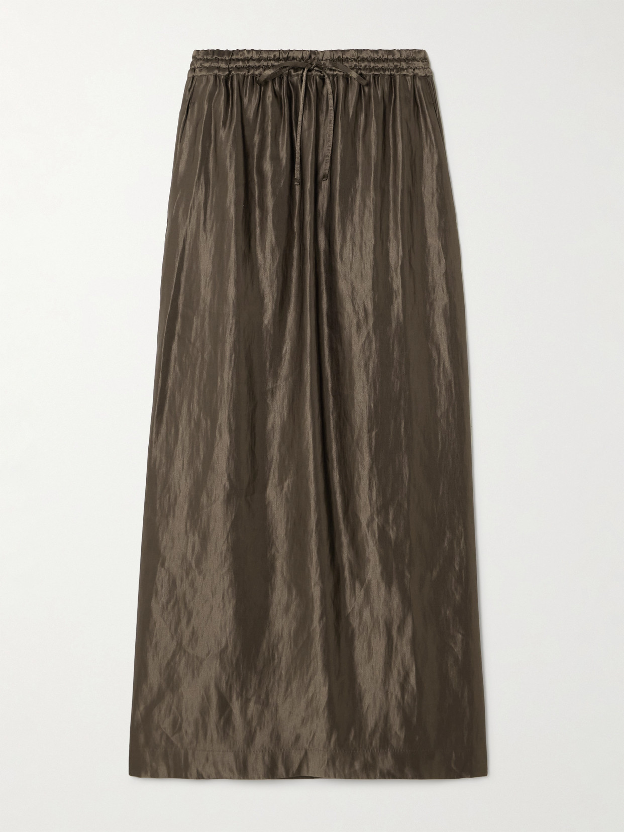 Loulou De Saison Liam Linen And Silk-blend Satin Drawstring Skirt In Brown