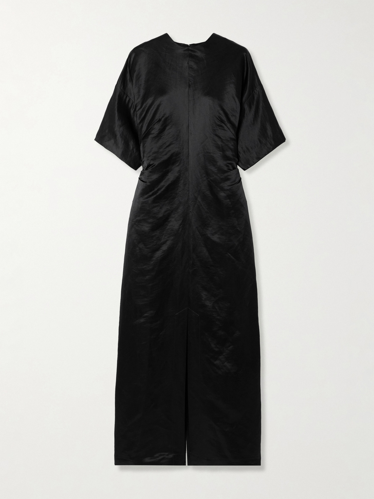 Loulou De Saison Ruby Linen And Silk-blend Satin Midi Dress In Black