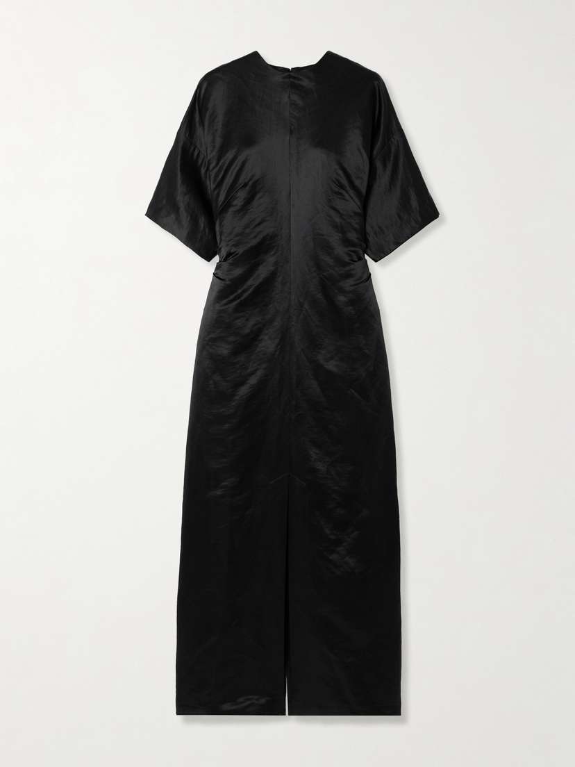 Loulou de Saison Ruby Linen And Silk-blend Satin Midi Dress