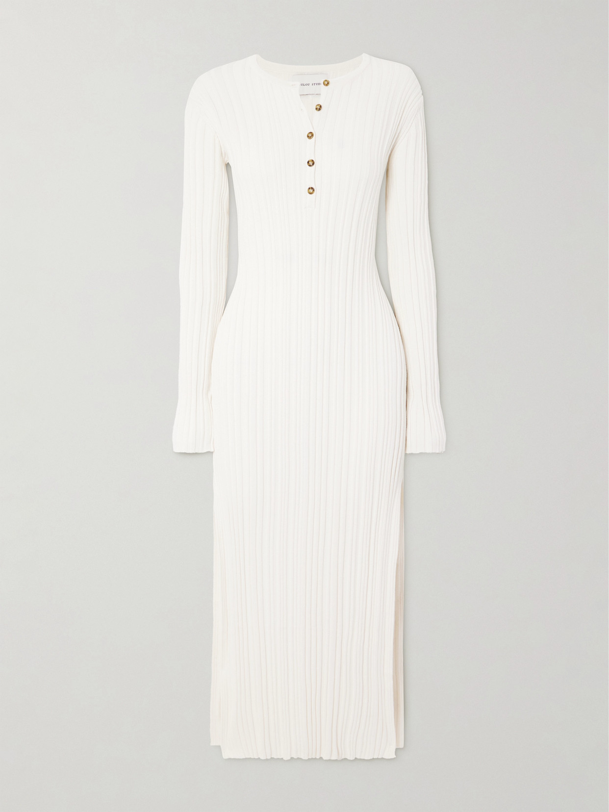 Loulou De Saison Ribbed Silk-blend Midi Dress In Ivory