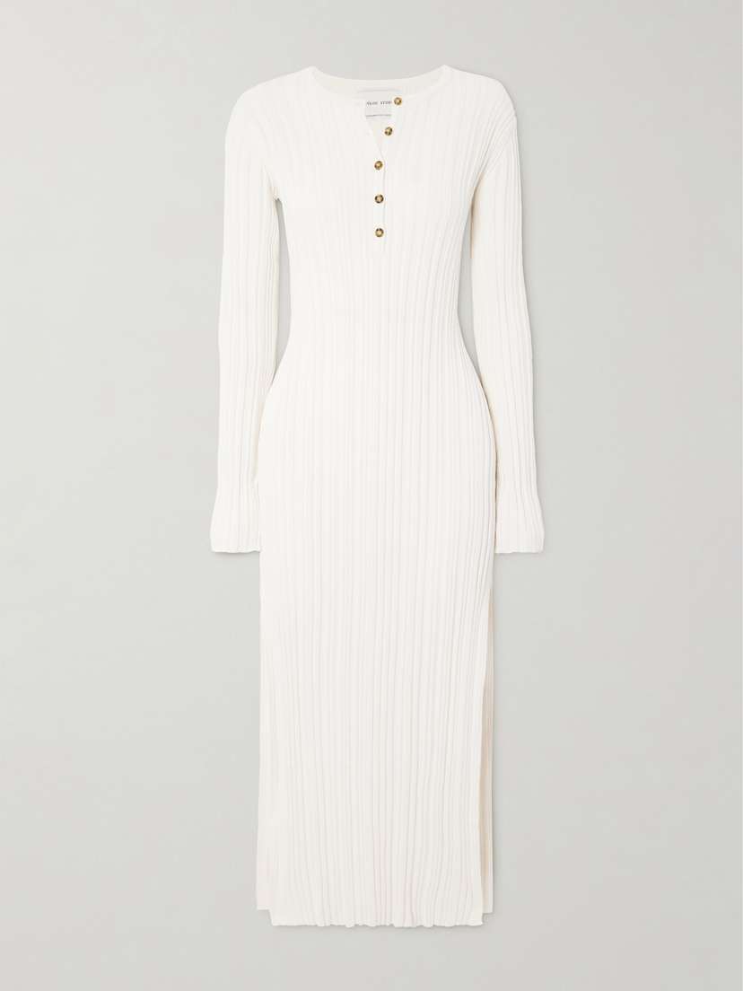 Loulou de Saison Eldara Ribbed Silk-blend Midi Dress