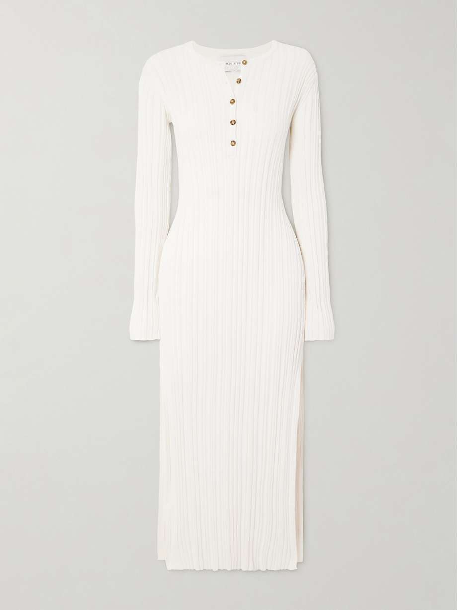 eldara ribbed silk-blend midi dress