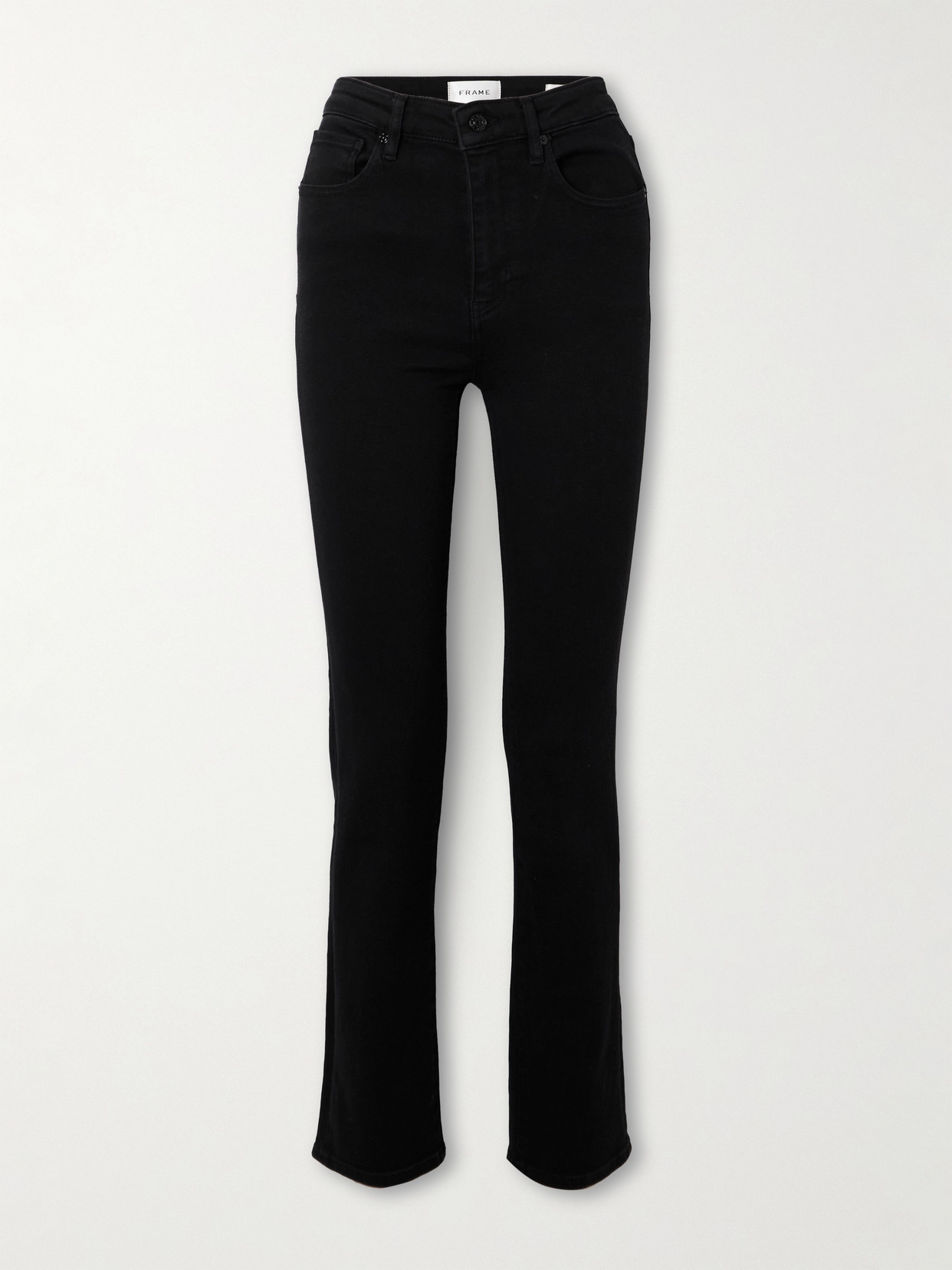 Frame Pencil Super Stretch Mid-rise Skinny Jeans In Black
