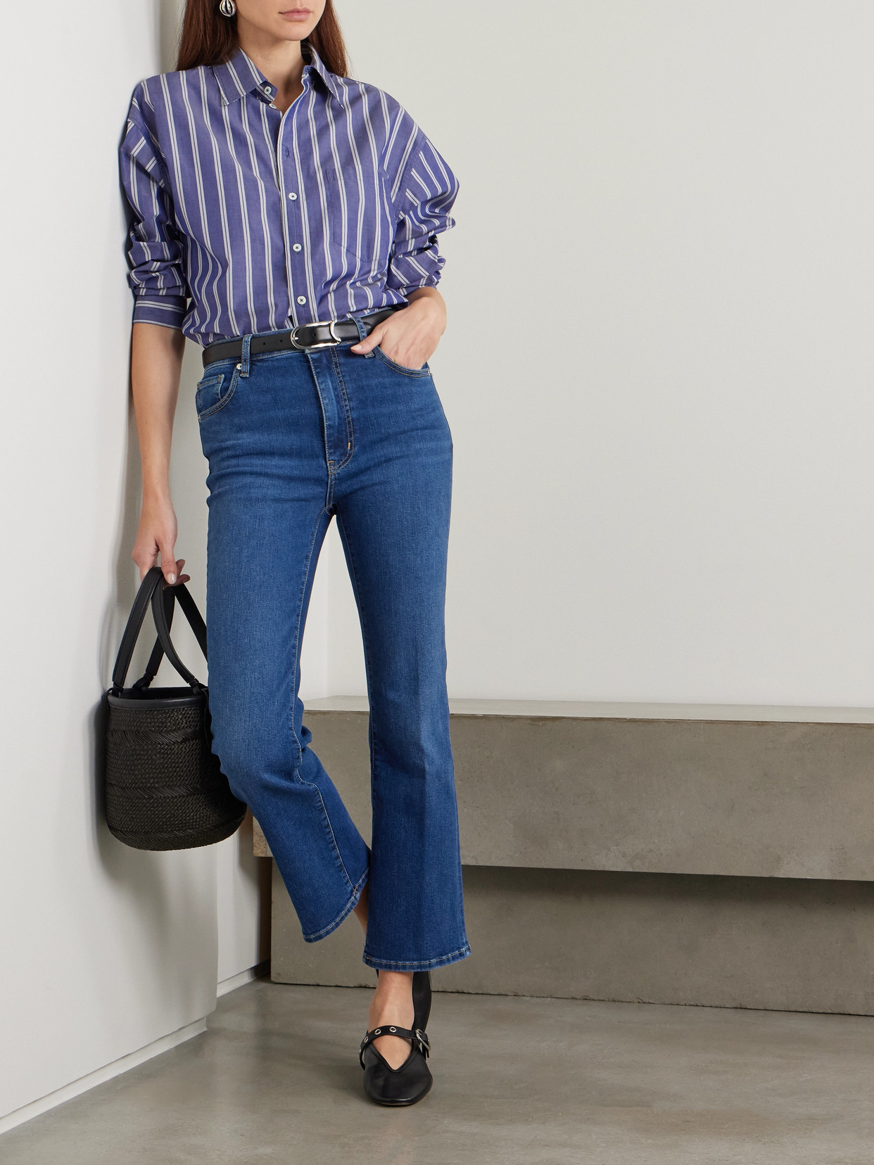 Frame The Pencil Cropped High-rise Slim-leg Jeans In Blue