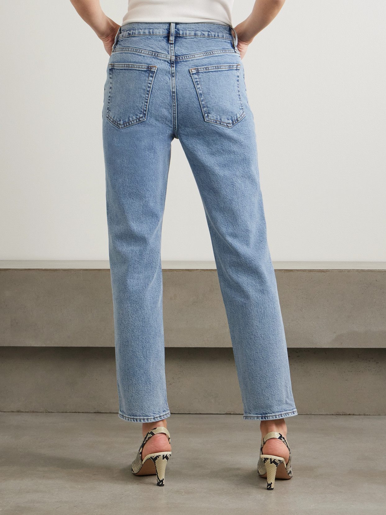 Shop Frame The Borrowed High-rise Slim-leg Jeans In Blue