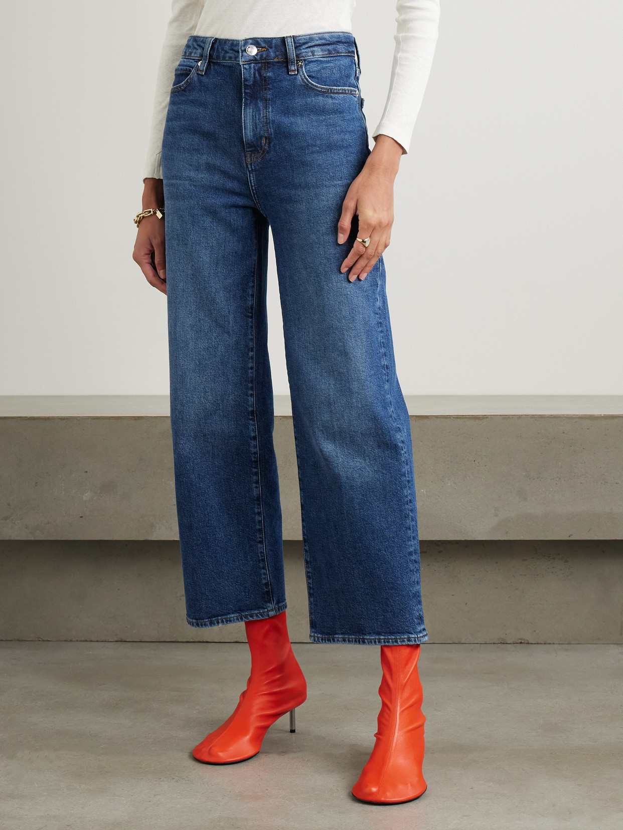 Frame Womens The Reboot Crop Flared-leg High-rise Stretch Denim-blend Jeans Femma In Blue