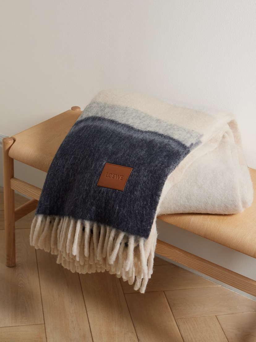 Loewe Leather-trimmed Tasseled Alpaca-blend Jacquard Blanket