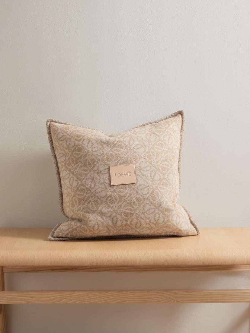 Loewe Anagram Leather-trimmed Wool And Cashmere-blend Cushion