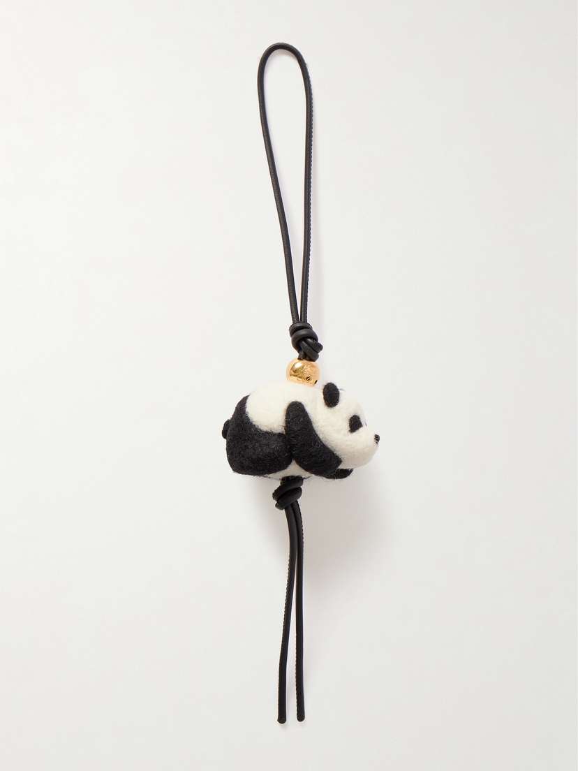 Loewe + Suna Fujita Panda Felt, Leather And Gold-tone Bag Charm