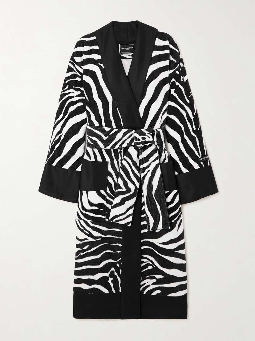 Dolce & Gabbana Belted Zebra-print Cotton-terry Robe