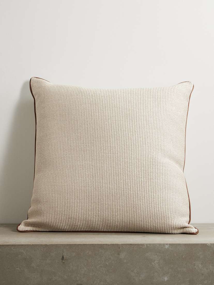 Brunello Cucinelli Leather-trimmed Woven Cotton-blend Cushion