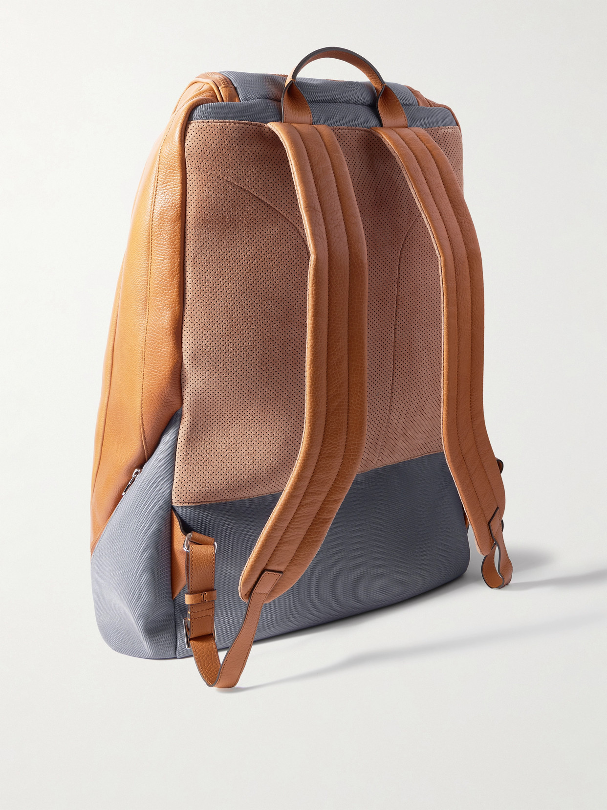 BRUNELLO CUCINELLI MESH-TRIMMED TEXTURED-LEATHER BACKPACK