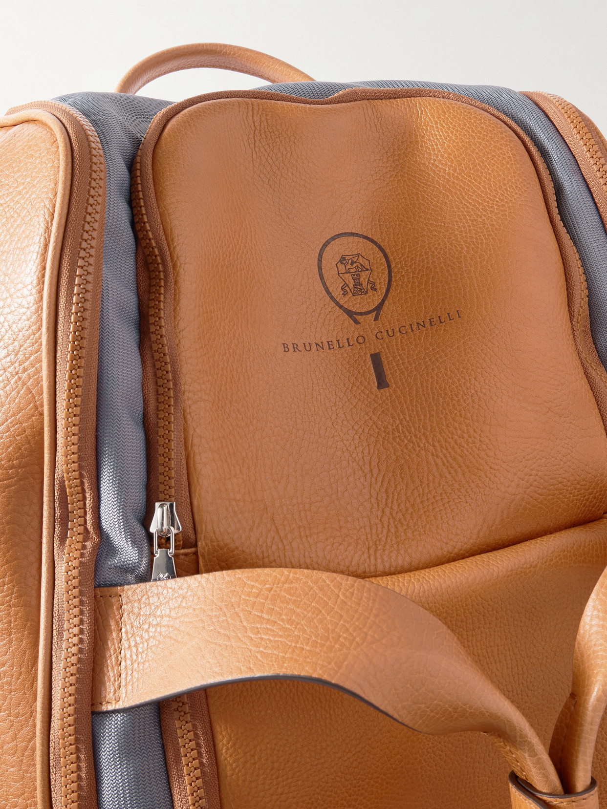 BRUNELLO CUCINELLI MESH-TRIMMED TEXTURED-LEATHER BACKPACK