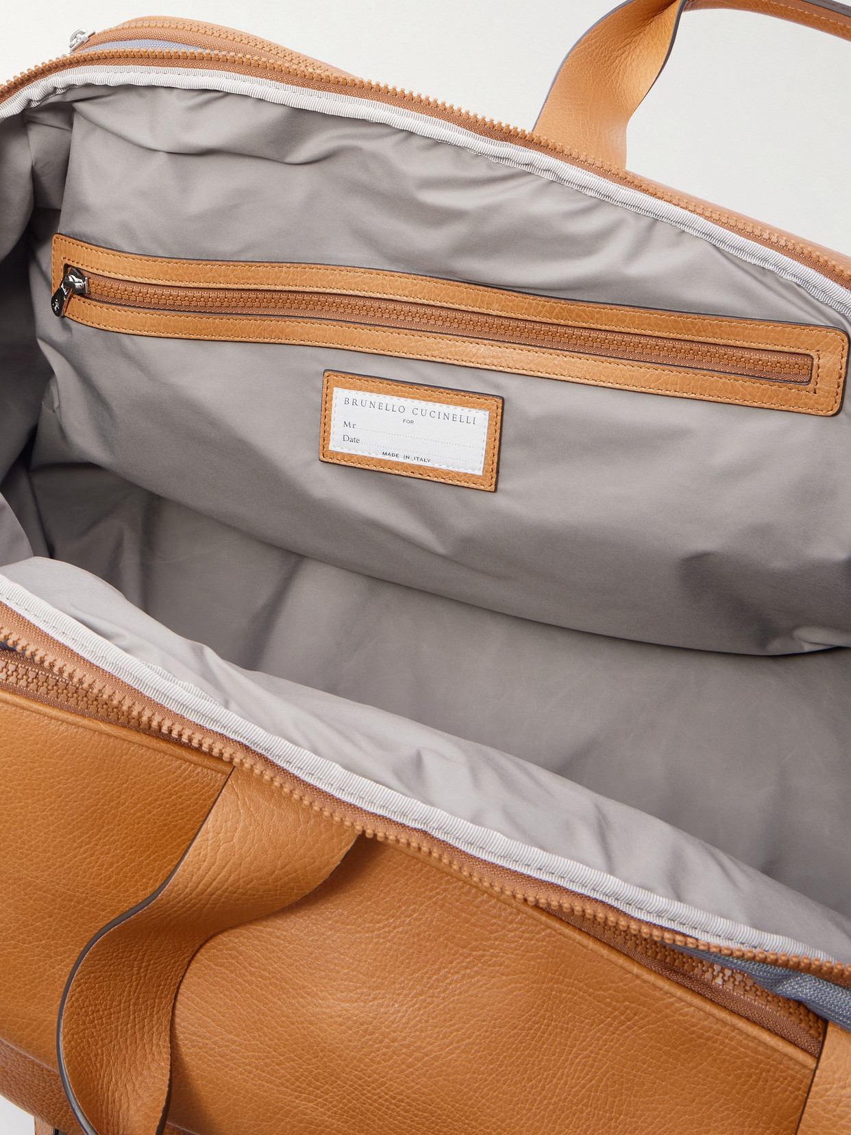 BRUNELLO CUCINELLI MESH-TRIMMED TEXTURED-LEATHER BACKPACK