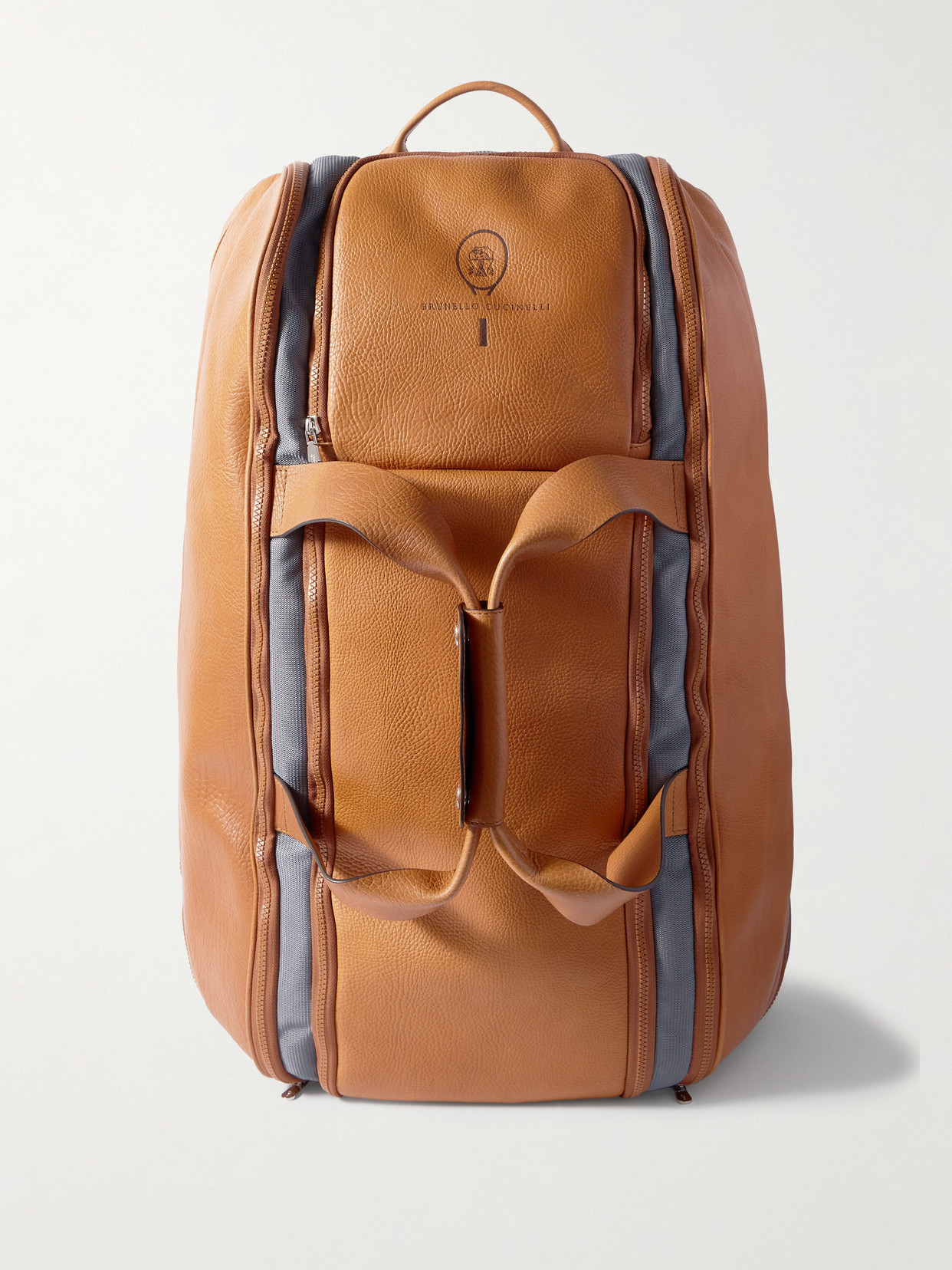 Brunello Cucinelli Mesh-trimmed Textured-leather Backpack In Brown