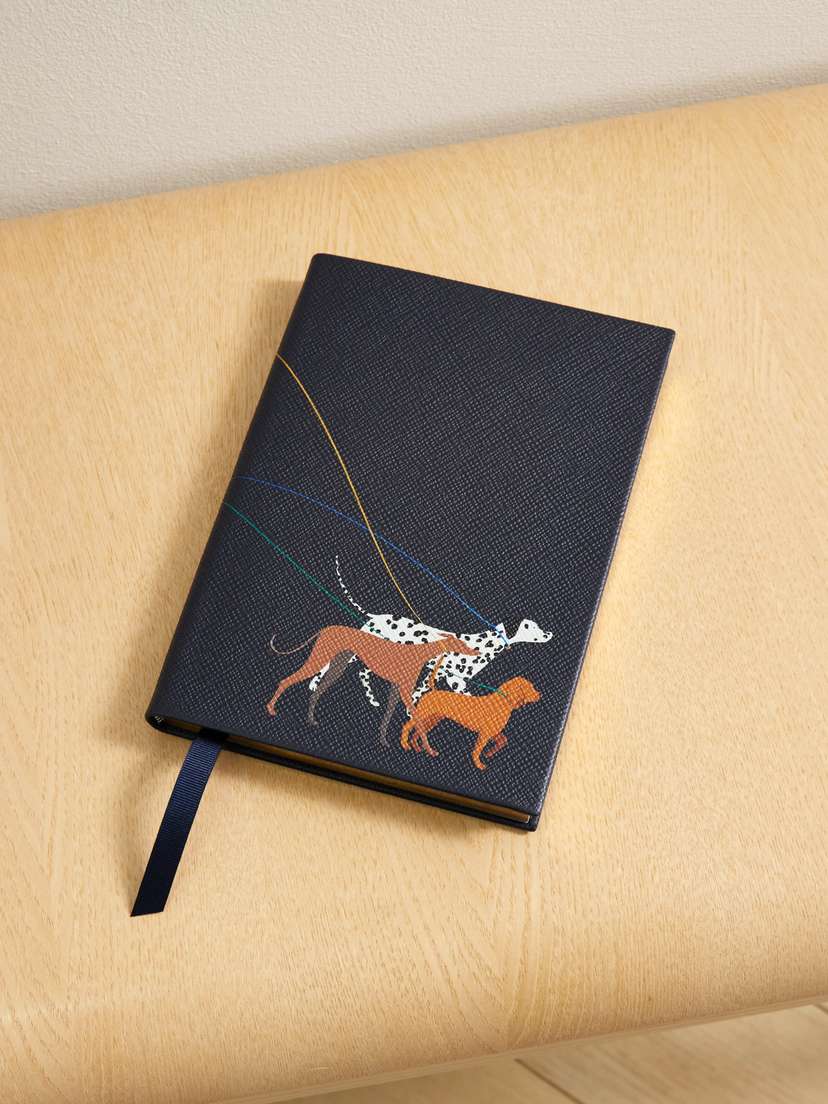 Smythson Dogs Soho Panama Printed Textured-leather Notebook