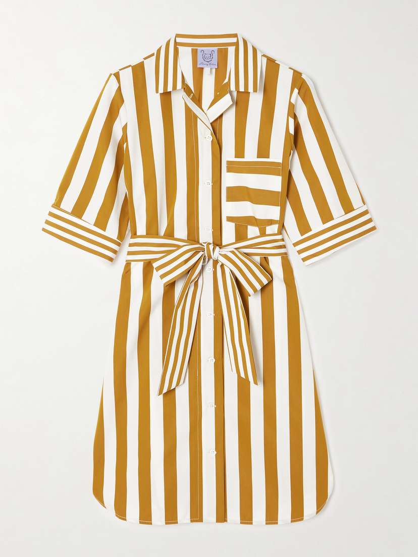 Thierry Colson Zouka Belted Striped Cotton-poplin Mini Dress