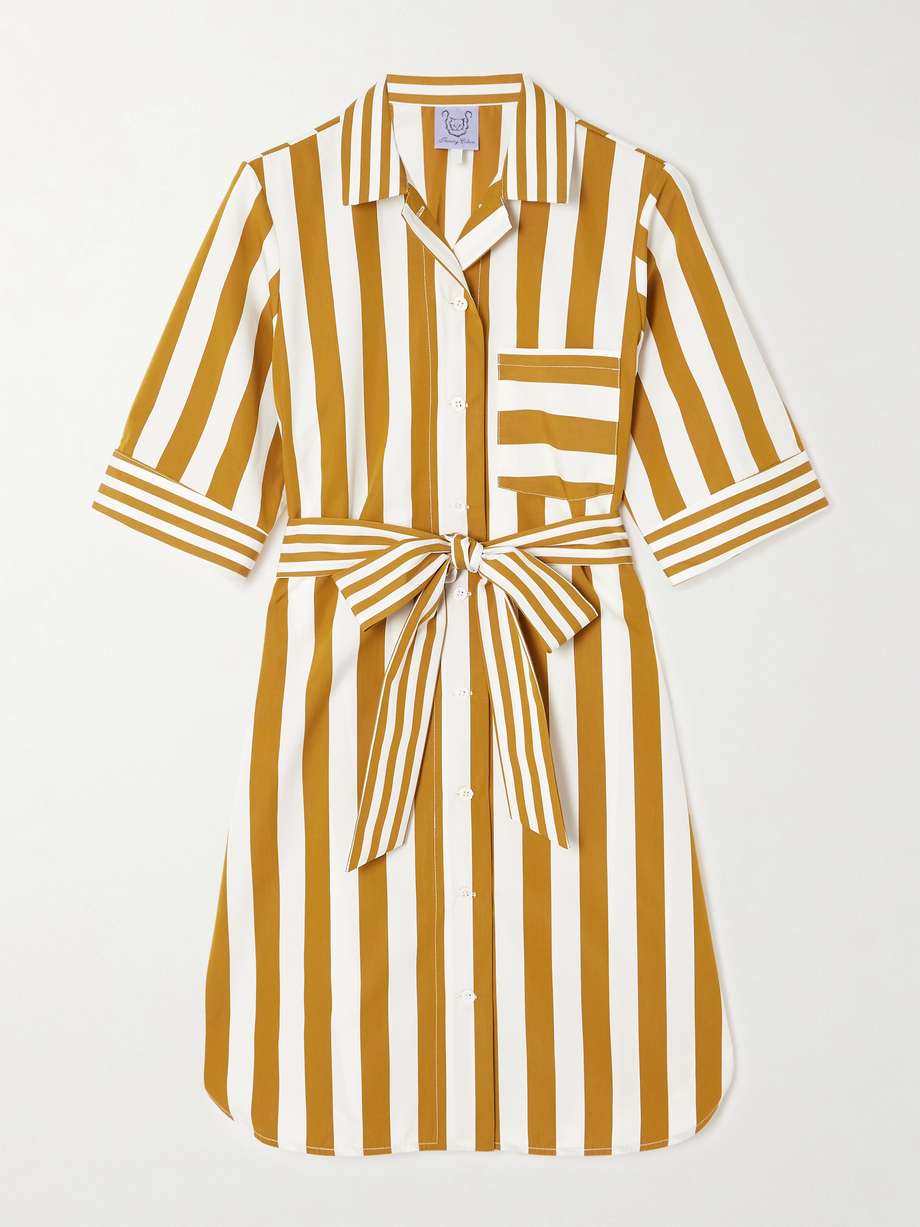 zouka belted striped cotton-poplin mini dress
