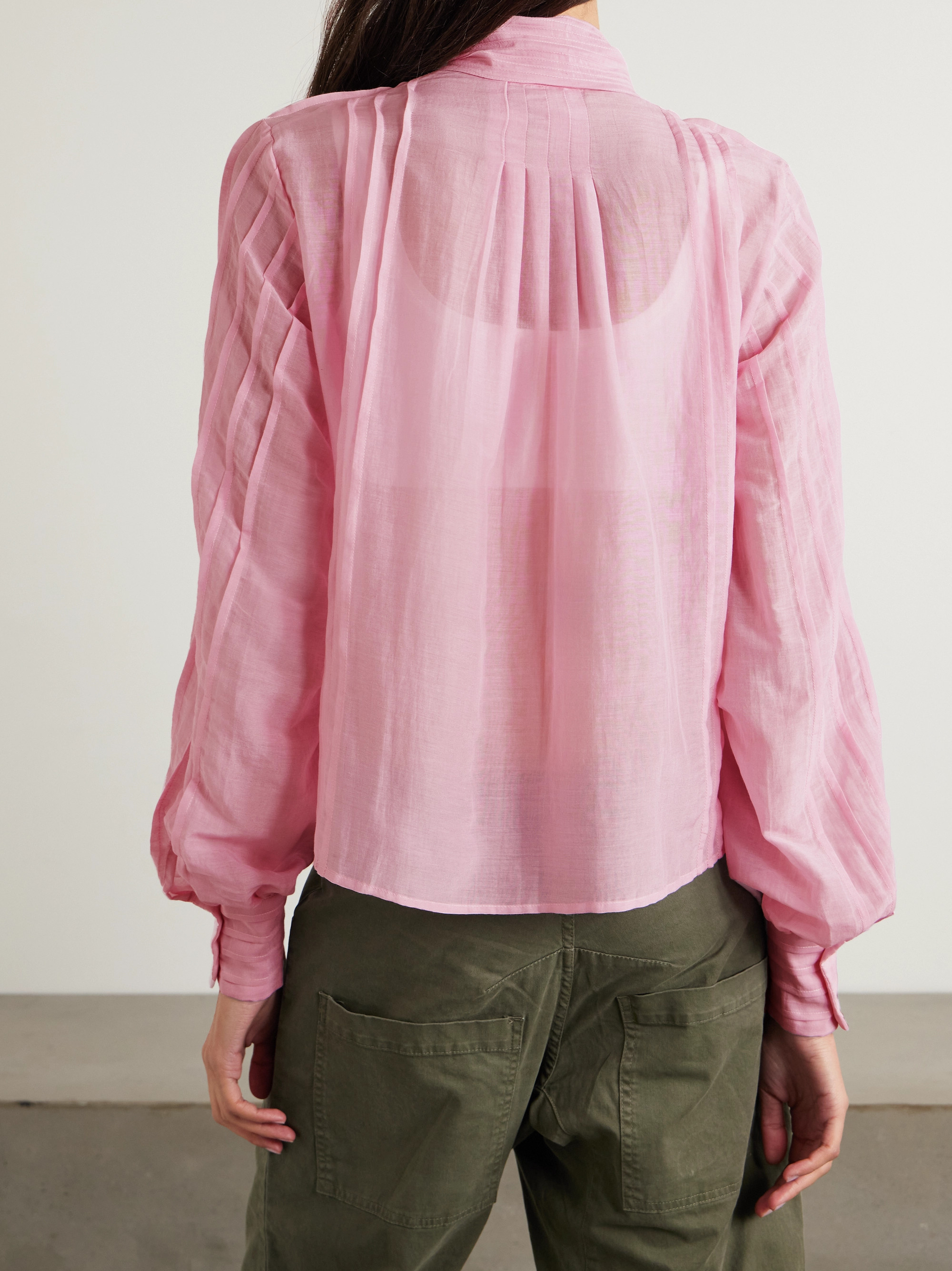 THIERRY COLSON - Alba pussy-bow pintucked cotton and silk-blend