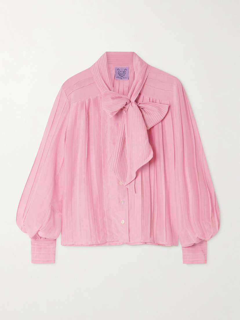 Thierry Colson Alba Pussy-bow Pintucked Cotton And Silk-blend Voile Shirt
