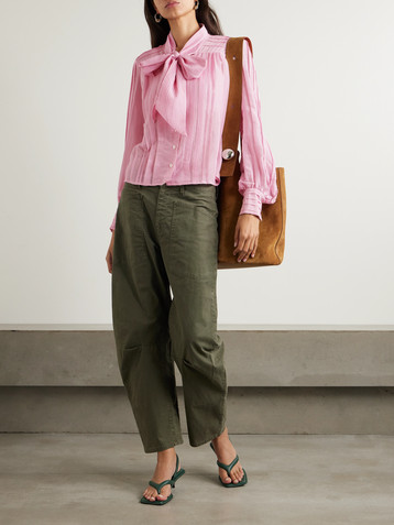 THIERRY COLSON Alba pussy-bow pintucked cotton and silk-blend voile shirt