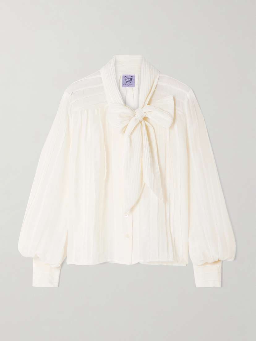 Thierry Colson Alba Pussy-bow Pintucked Cotton And Silk-blend Voile Shirt