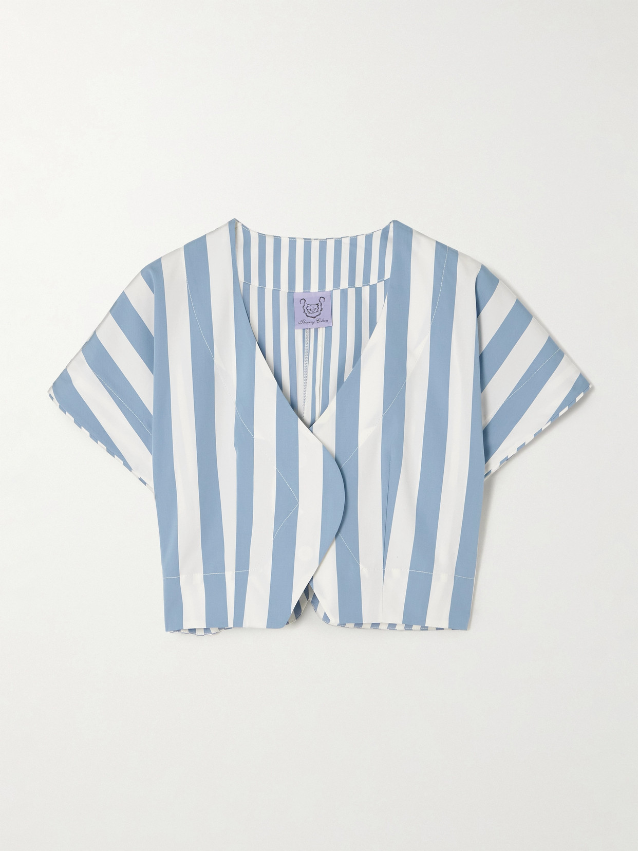 Thierry Colson Bianca Striped Cotton-poplin Top In Blue