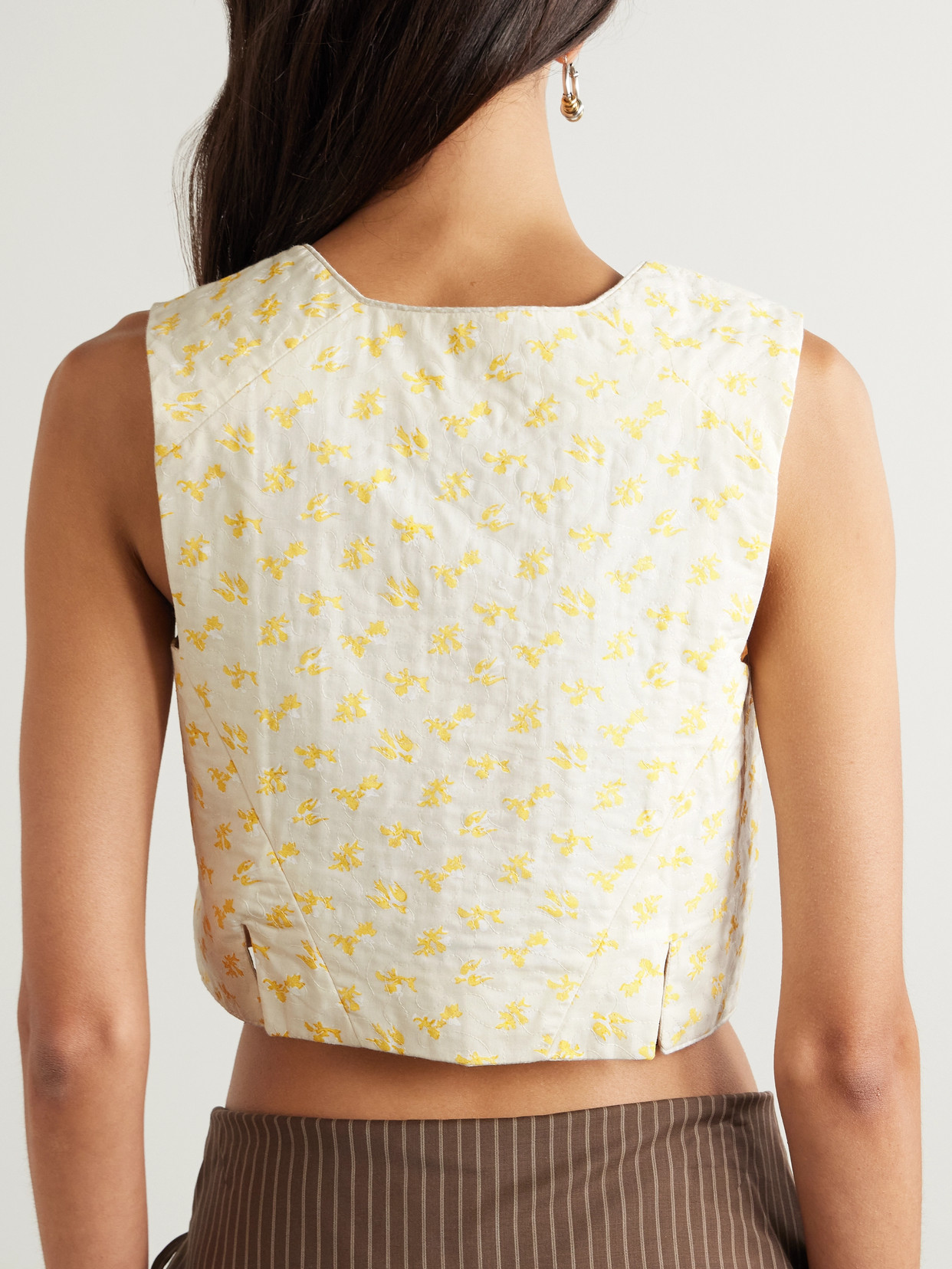 Thierry Colson Alois Quilted Printed Cotton-voile Vest In Yellow