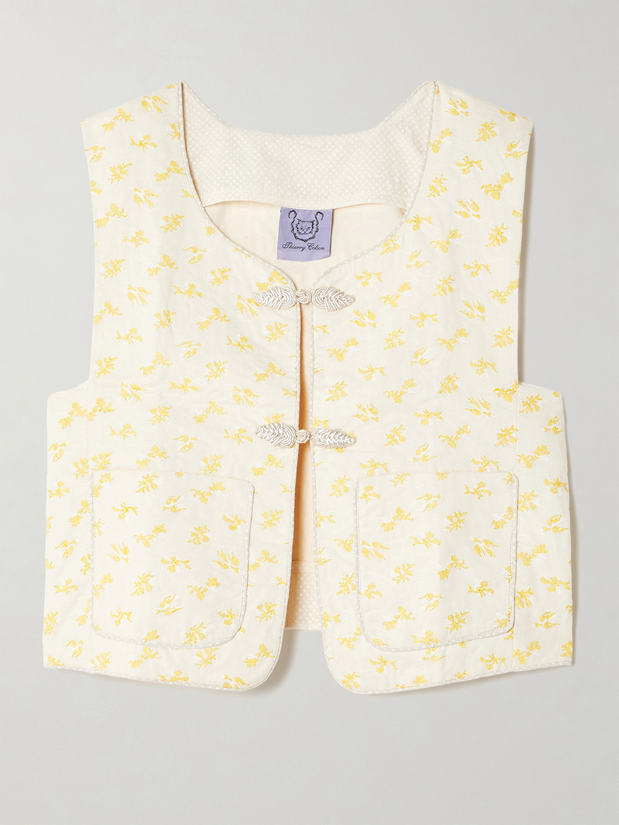 Thierry Colson Alois Quilted Printed Cotton-voile Vest In Yellow