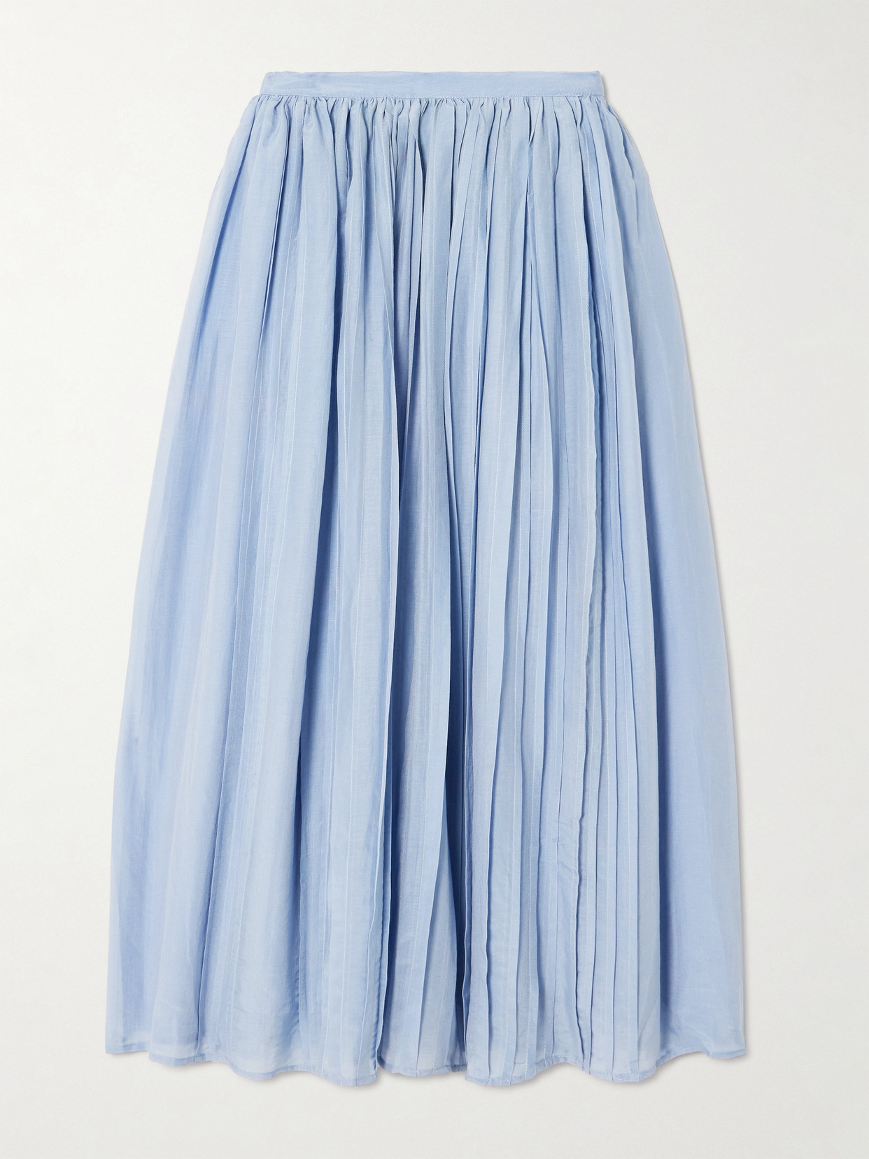 Thierry Colson Pintucked Cotton And Silk-blend Voile Midi Skirt In Blue