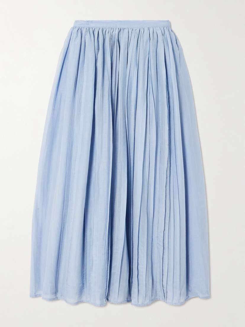 Thierry Colson Pintucked Cotton And Silk-blend Voile Midi Skirt