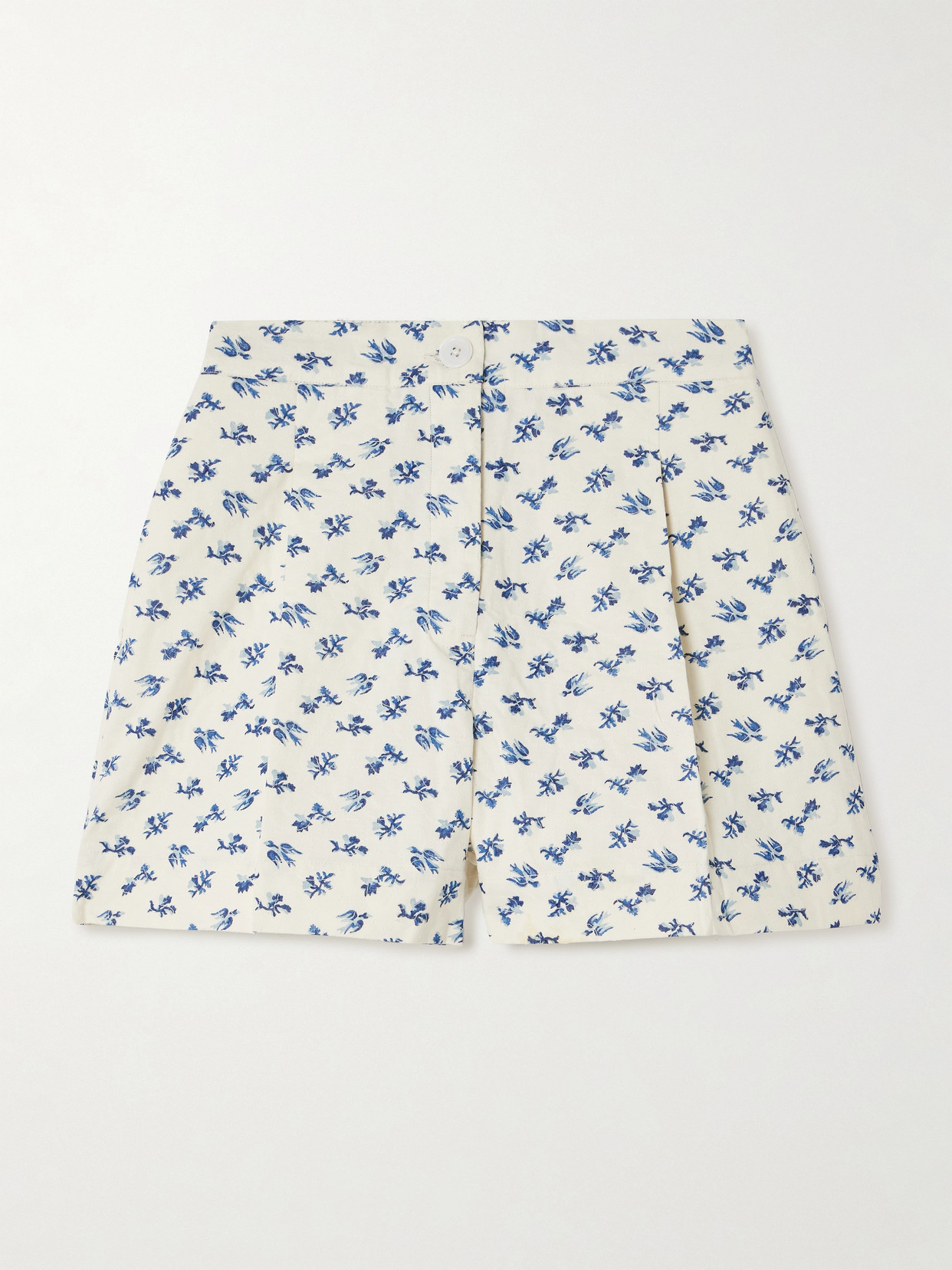 Thierry Colson Walt Embroidered Floral-print Cotton And Linen-blend Voile Shorts In Blue